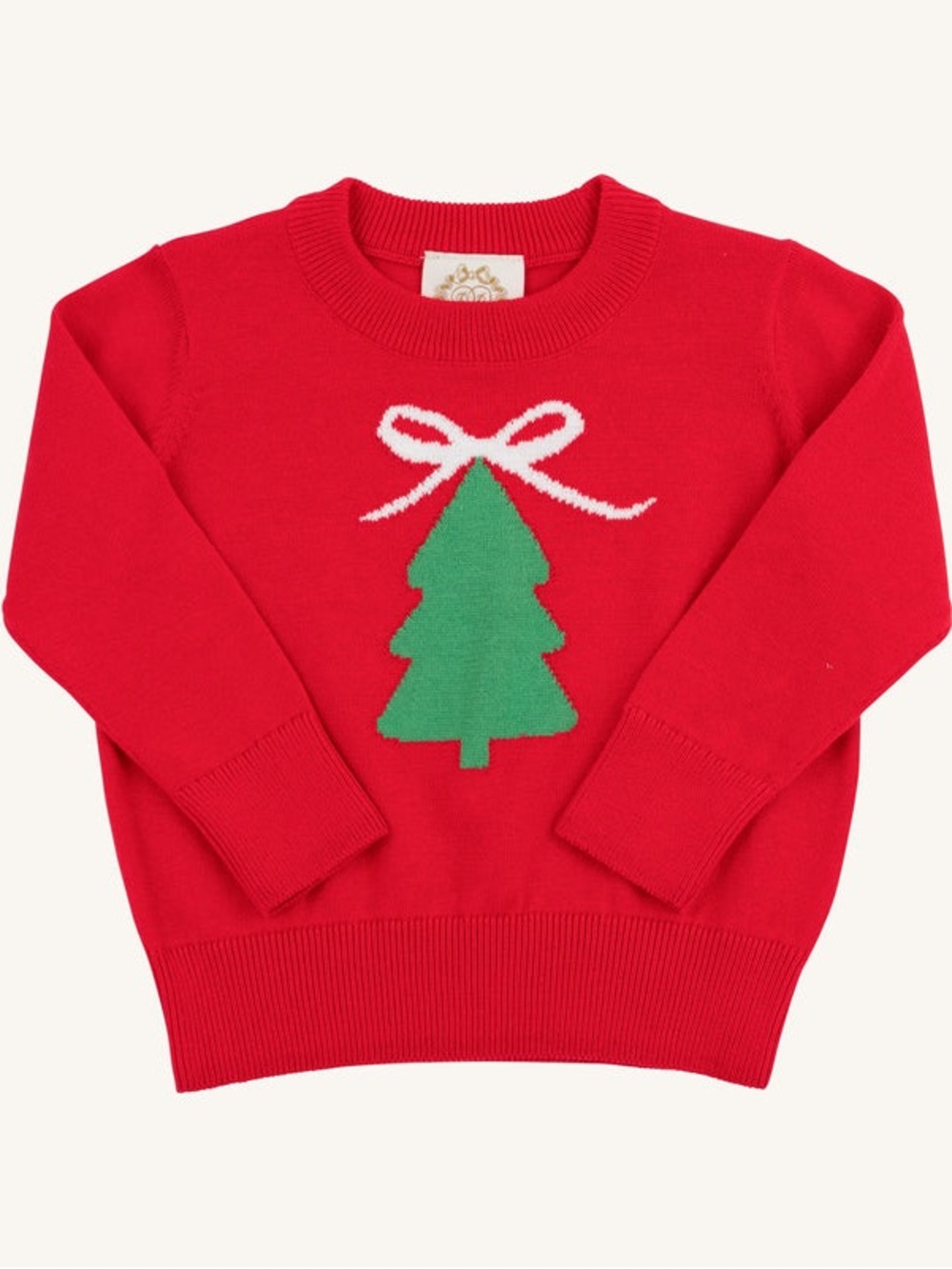 TBBC Isabelle's Sweater - Richmond Red with Christmas Tree Intarsia & Bow, 6-12M
